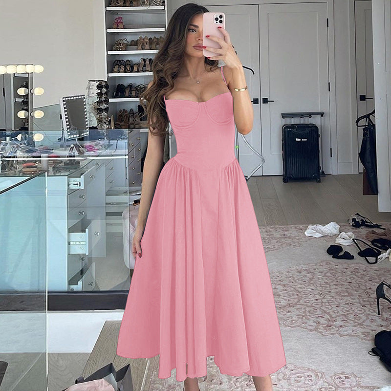Women's Sexy Waist Trimming Slim Backless Slip Dresses