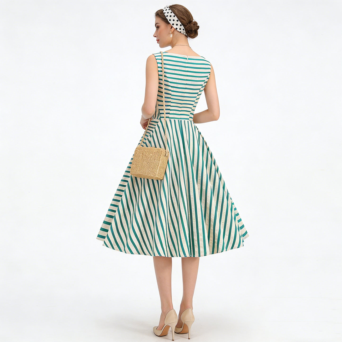Sleeve Tropical Style Holiday Cute Irregular Stripes Stitching Dynamic Hepburn Dress