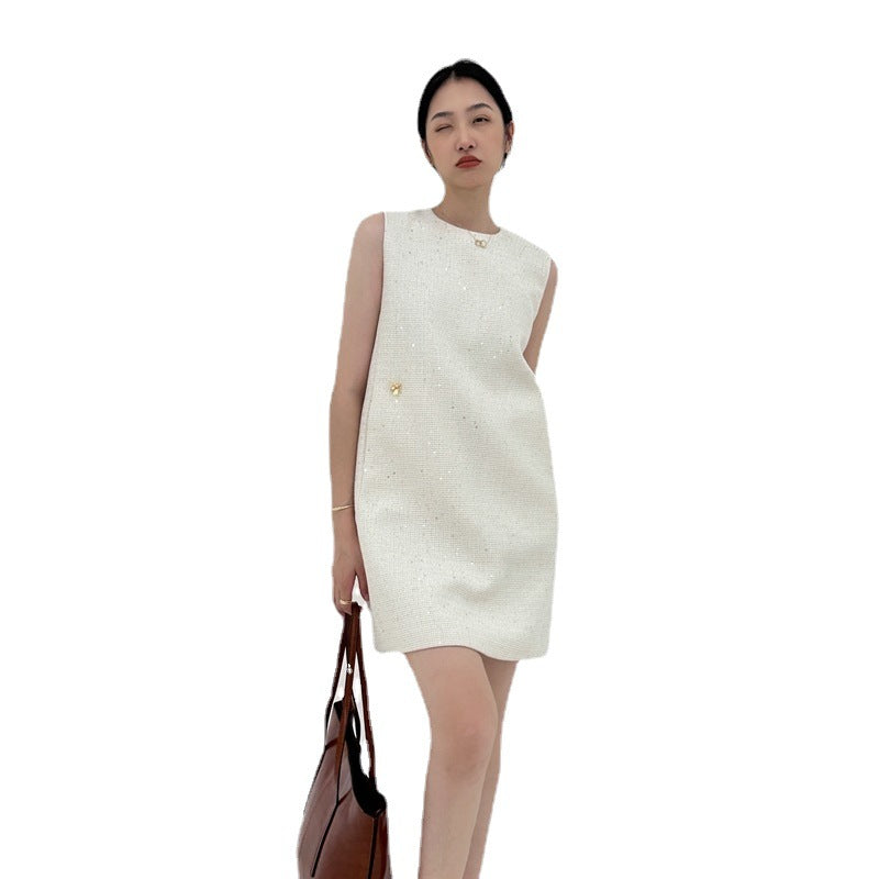 Women's Style Temperament High-grade Classic Light Luxury Sleeveless Apricot Dresses