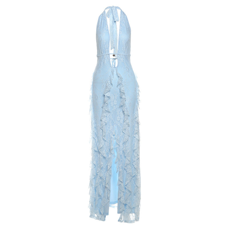 Hot Backless Halter Solid Color Long Dresses