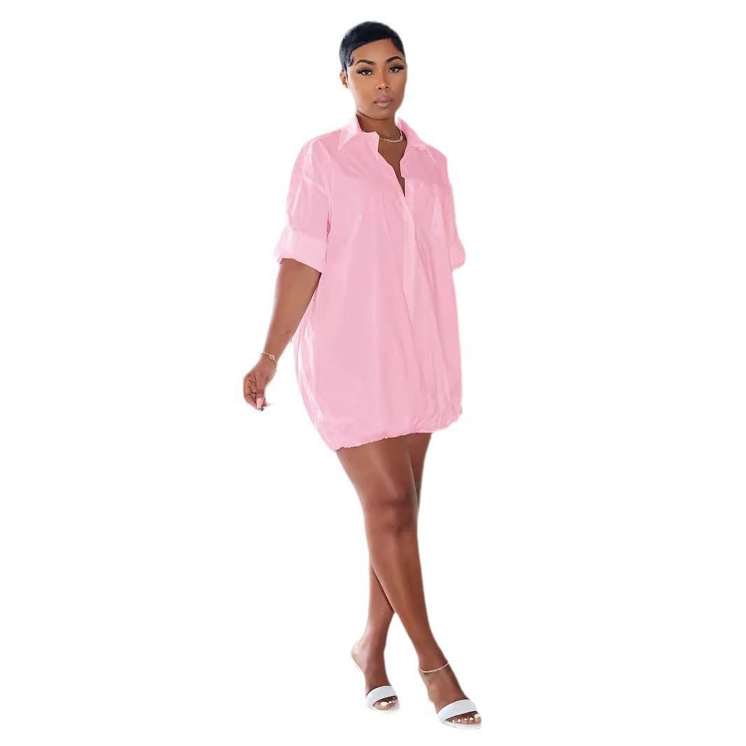 Women's Autumn Solid Color Buttons Loose Shirt Dresses