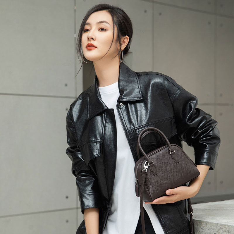 Beautiful First Layer Cowhide Bowling Boston Crossbody Bags