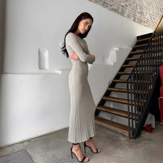 Women's Angora Covering Yarn Slimming Long-sleeved Knitted Dresses