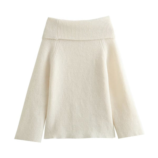 Women's Collar Strapless Sexy Slim Fit Solid Sweaters