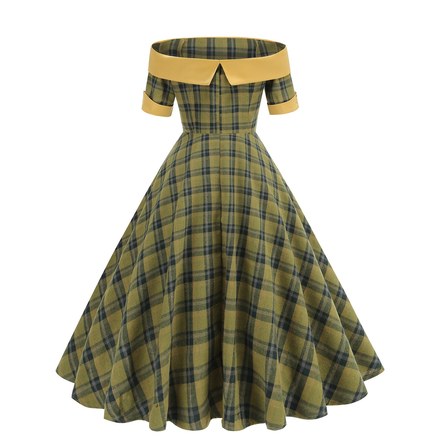Hepburn Style Christmas British Plaid Contrast Color Sexy Dress