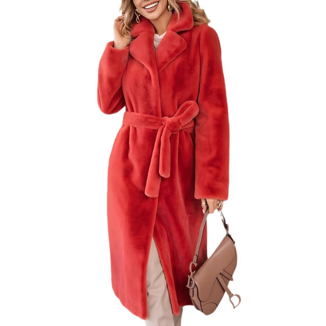 Women's Fashion Elegant Turn-down Collar Plush Long Coats