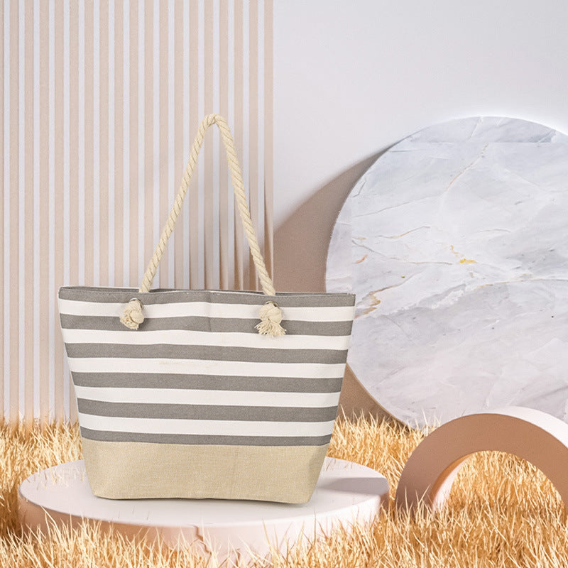 Women's Underarm Large Capacity Canvas Striped Beach Tote Bags