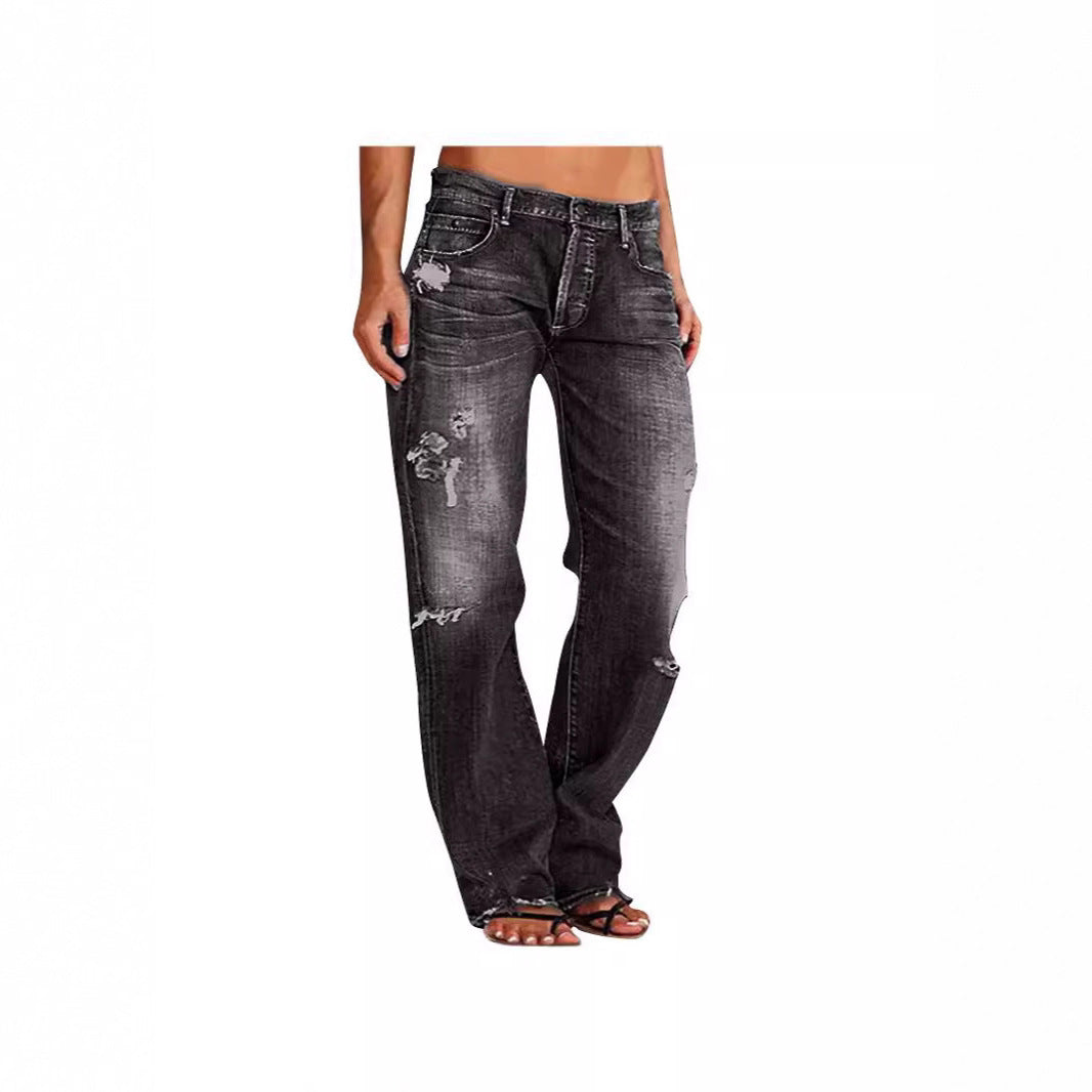 Women's Denim Trousers Trendy Distressed Ripped Leisure Pants