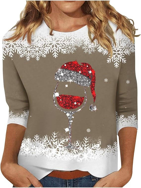 Women's Round Neck Printed Solid Color Three-quarter Women's T-shirt