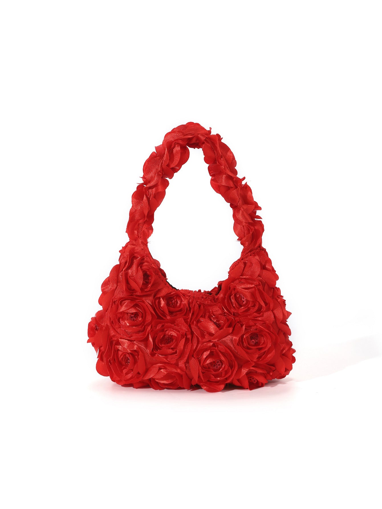 Women's Three-dimensional Rose Flower Sequins Selenodont Satin Evening Bags