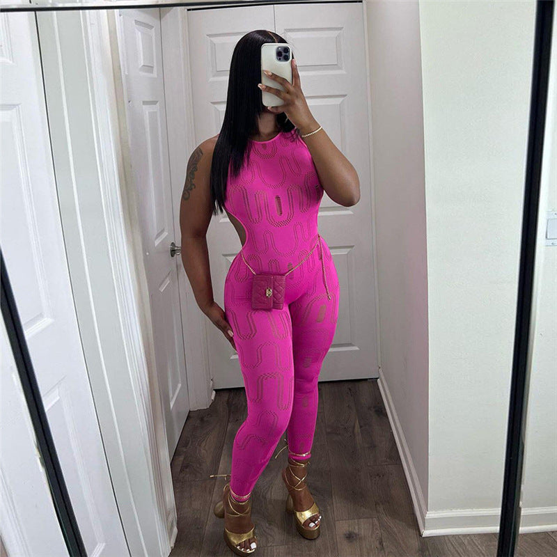 Women's Sleeveless Hollow Slim High Sports One-piece Women's Jumpsuit/clothing