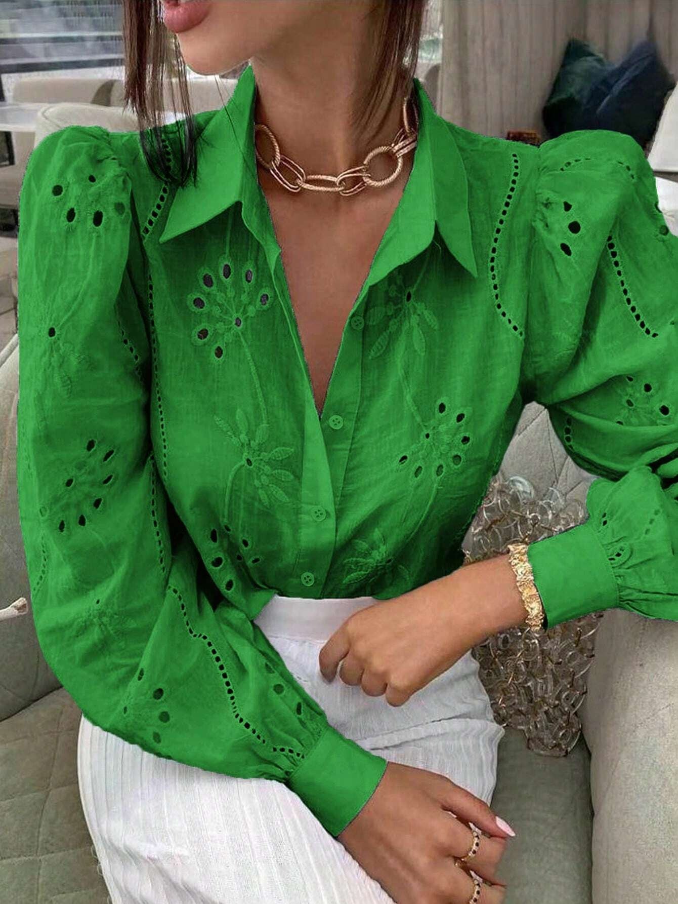 Women's Single-breasted Solid Color Embroidered Long-sleeved Lapel Sweaters