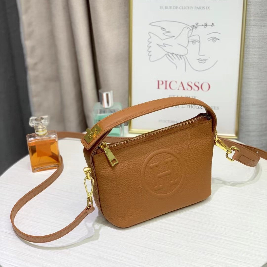 Women's Box Genuine Leather Portable Large Capacity Handbags