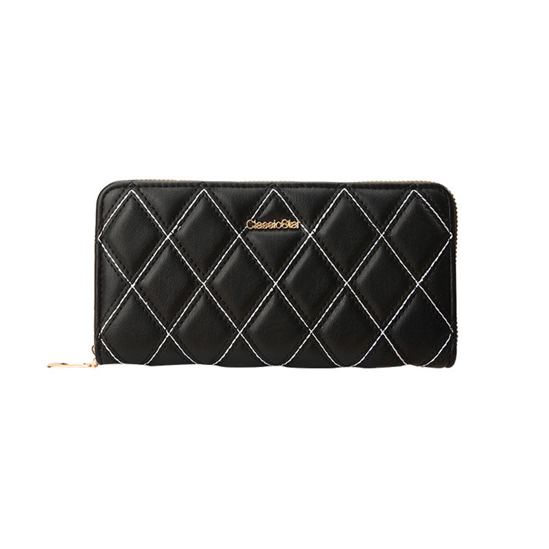 Simple Korean Style Long Fashion Single Pull Rhombic Ladies Wallets