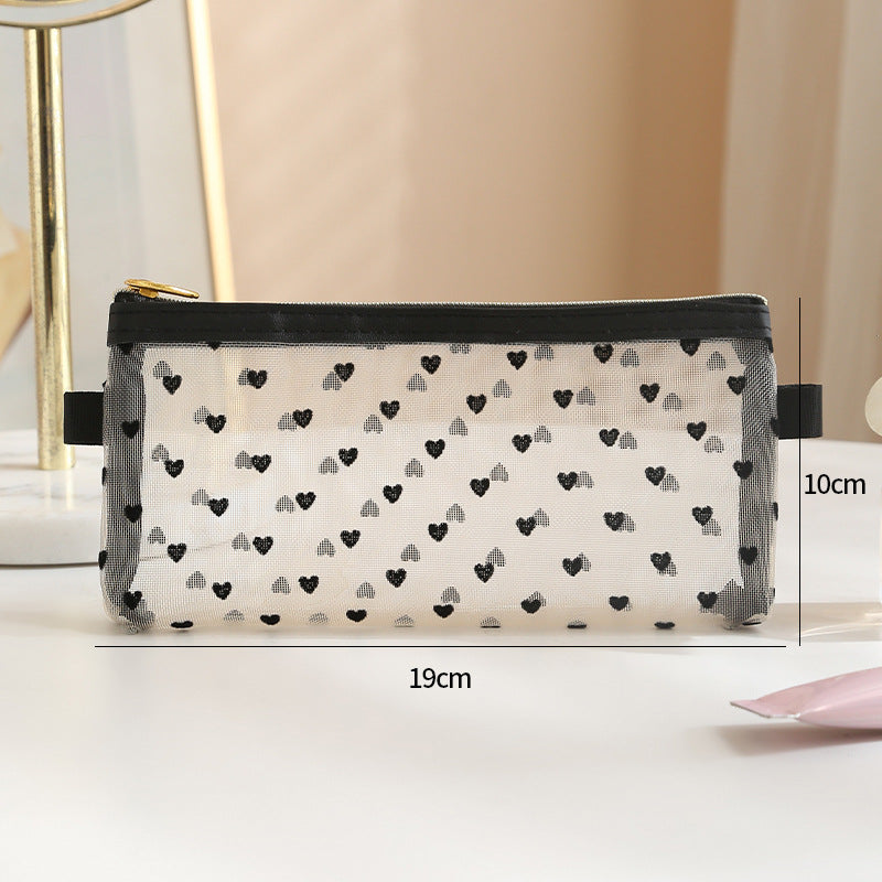 Flocking Love Heart Mesh Mini Eyebrow Bags