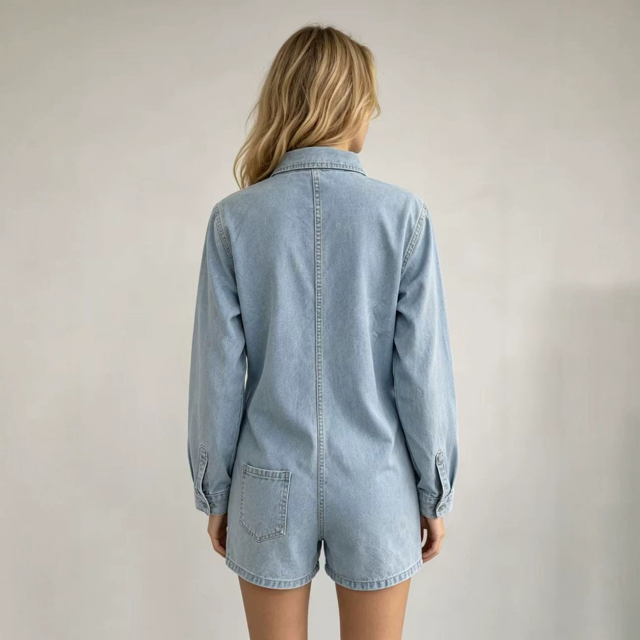 Women's Long Sleeve Casual Loose Cowboy Siamese Women's Jumpsuit/clothing