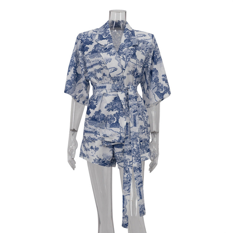 Women's Fashion Wear National Style Printing Half Sleeve Polo Suits