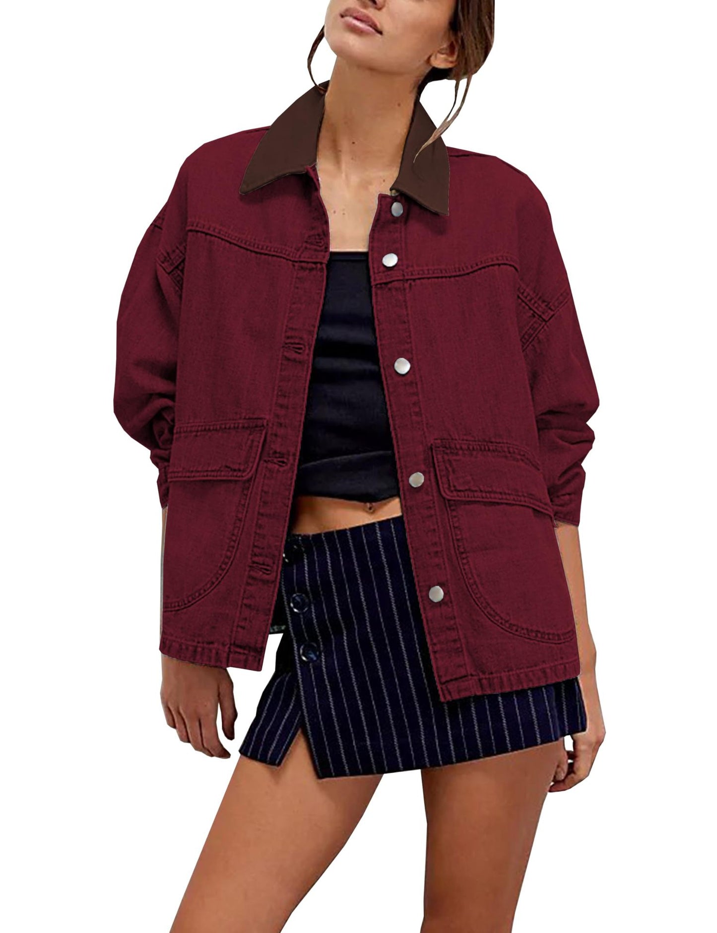 Women's Cowboy Loose Contrast Color Denim For Coats