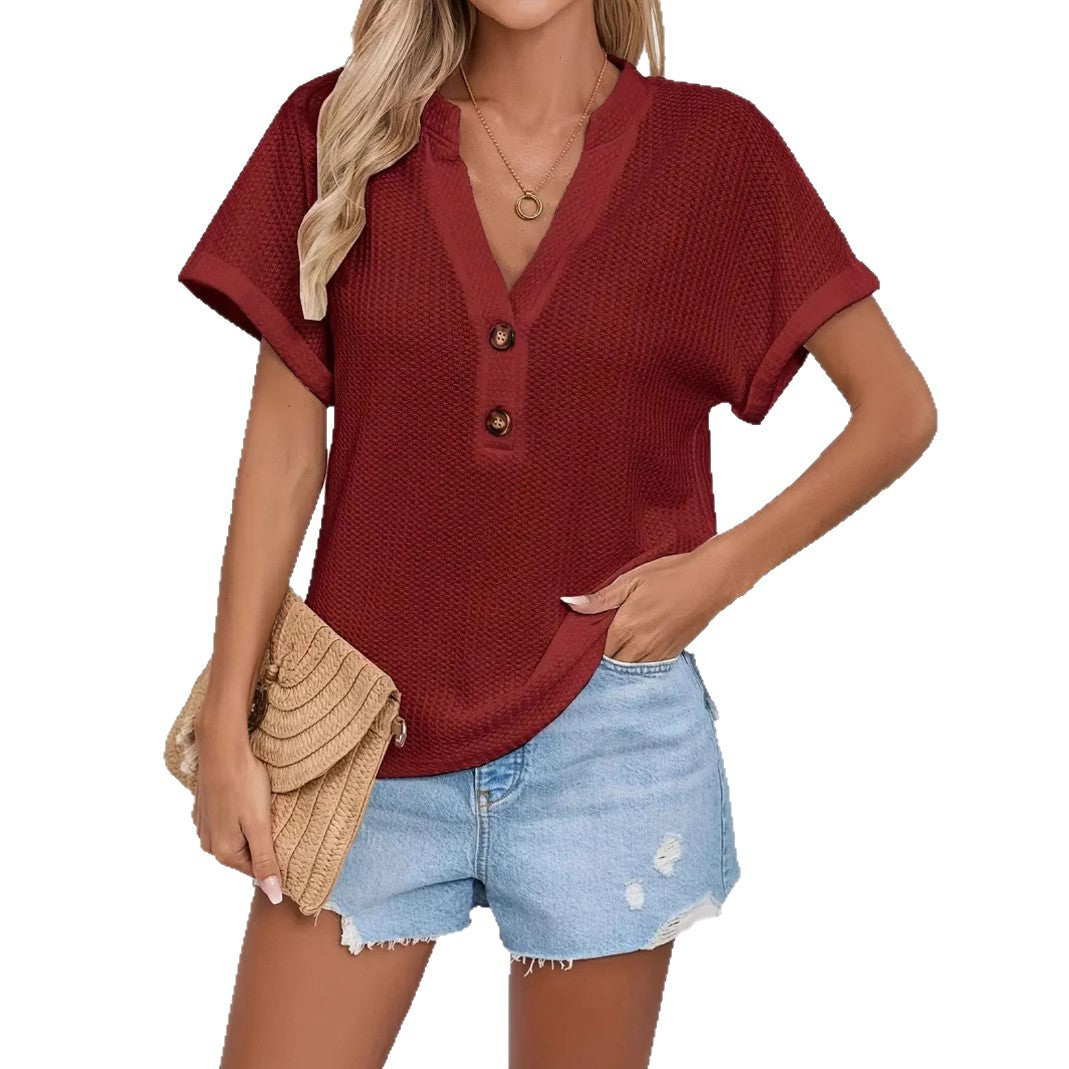 Attractive Women's Casual Sleeve Waffle Button Shorts