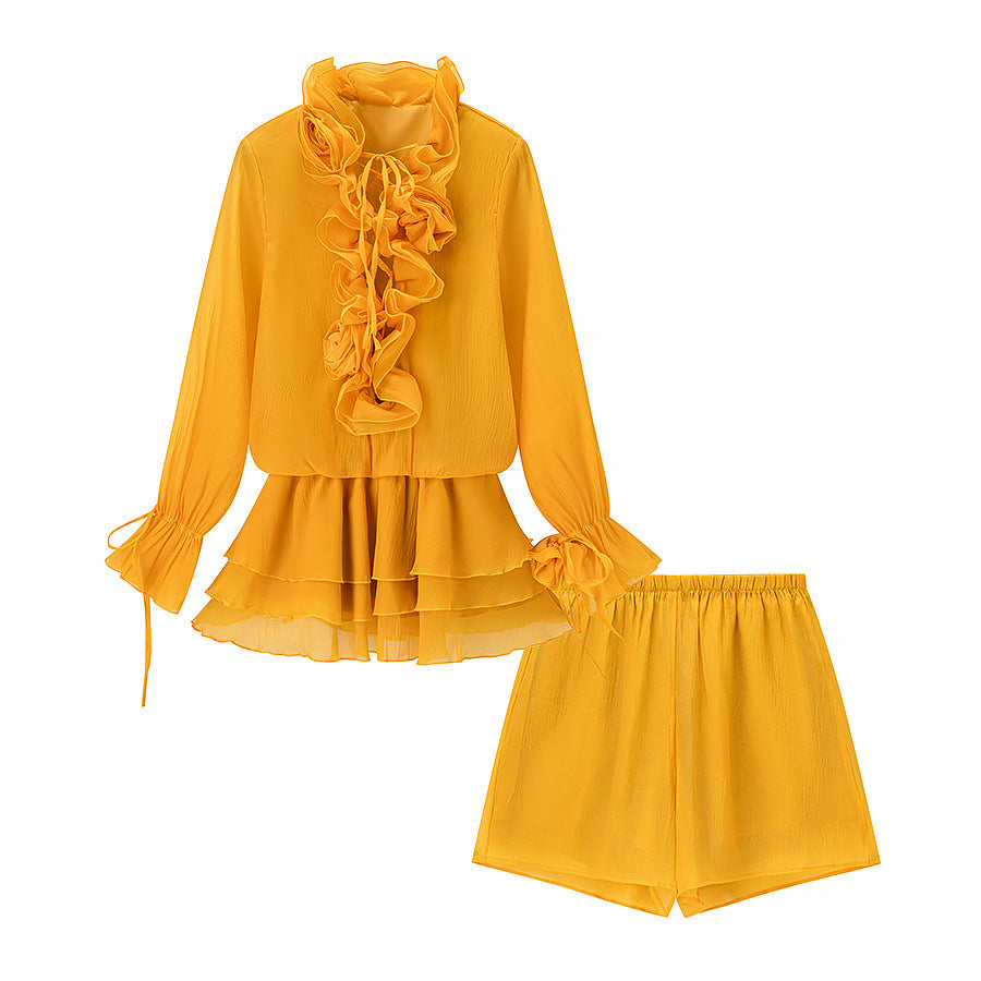 Women's Gold Style Fashionable Temperamental Flower Dress Suits