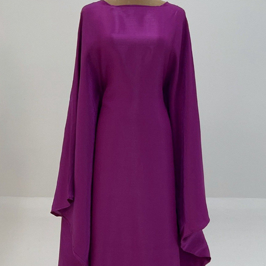 Solid Color Loose Simple Shiny Satin Robe Batwing Dress
