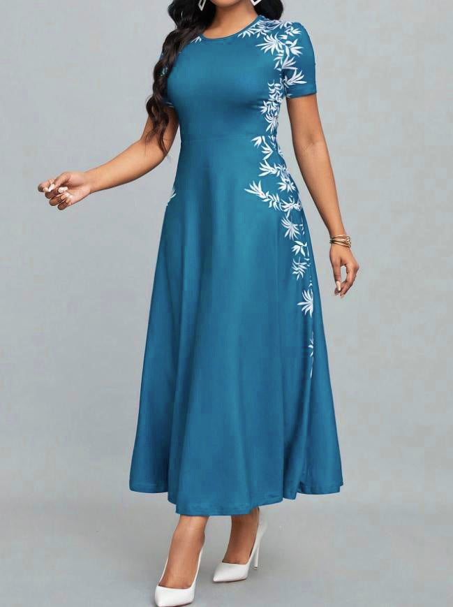Women's Temperament Crew Neck Printed Fashion High Dress