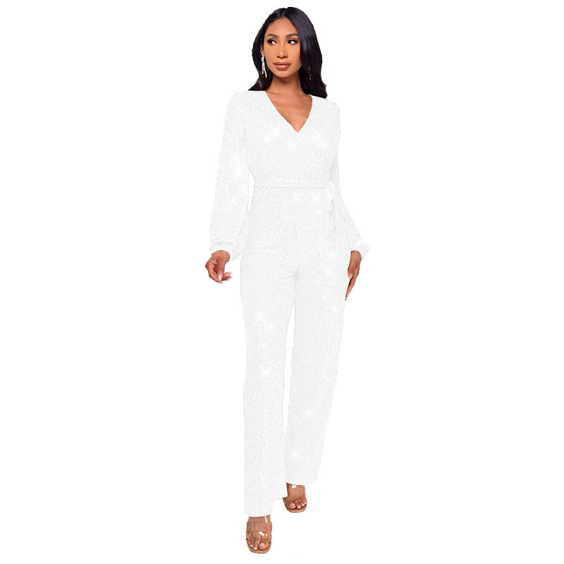 Women's Long Sleeve Summer High Waist Wide Jumpsuits