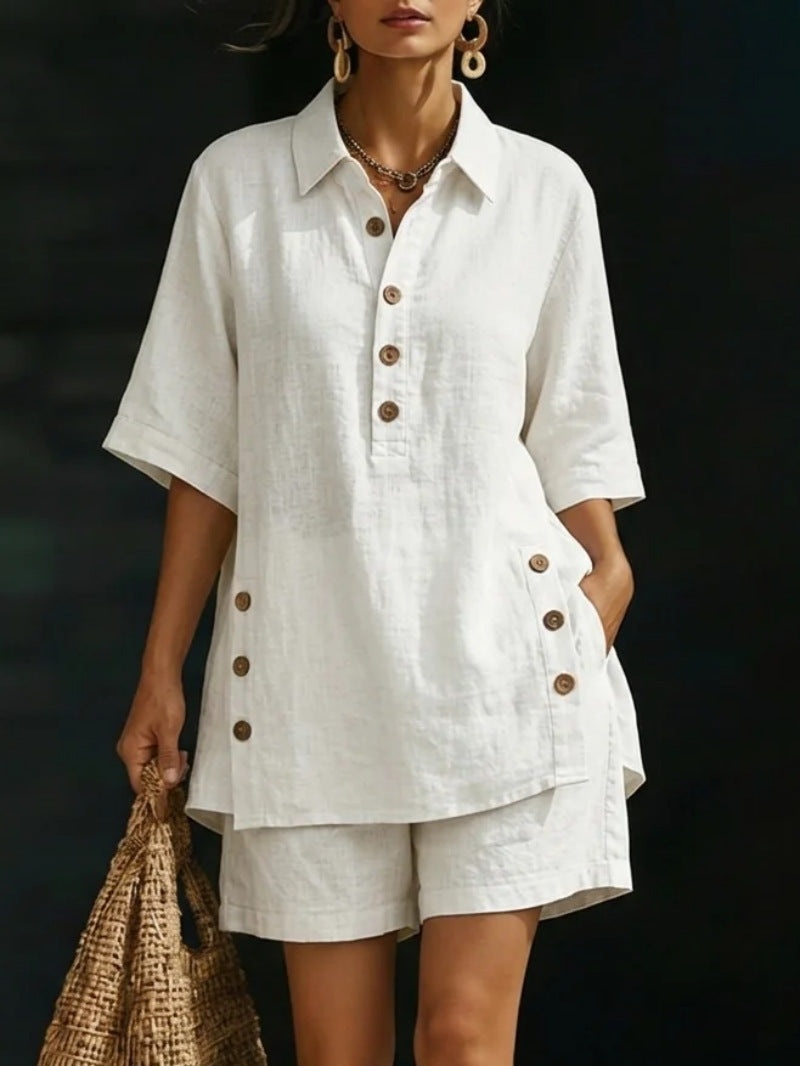 Women's Shirt Loose Fastener Decoration Two-piece Fashion Casual Suit