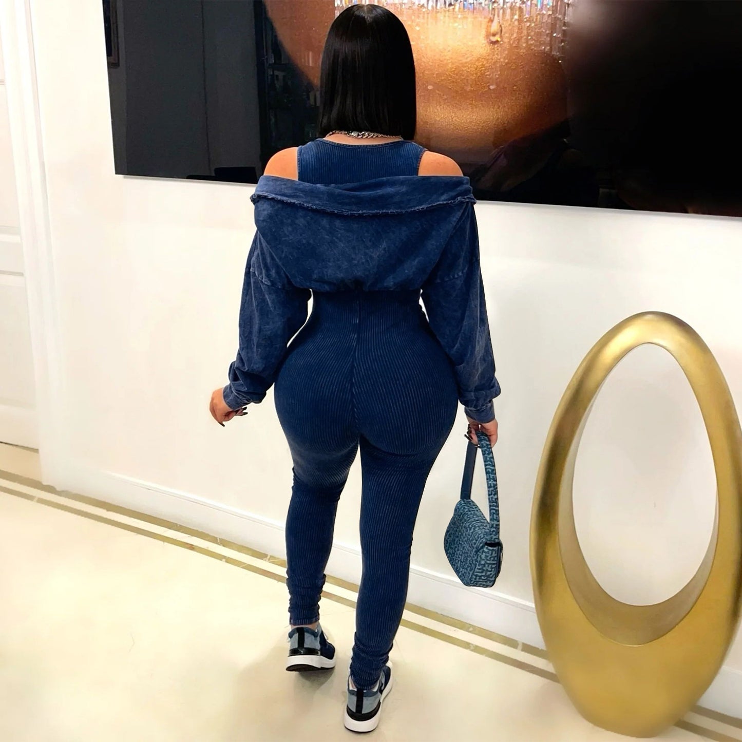 Women's Fashion Wear Washed Old Sexy Cold-shoulder Jumpsuits