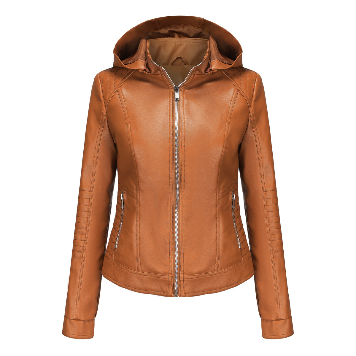 Women's Hooded Leather Detachable Hat Windproof European Jackets