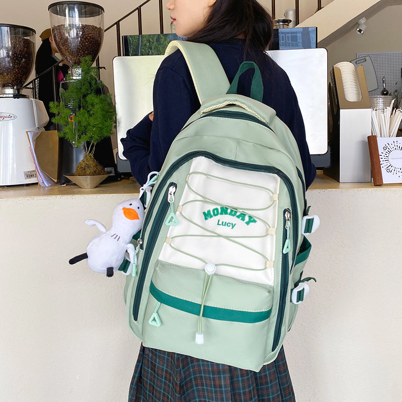 Good-looking Mori Style Contrast Color Drawstring Middle School Students' Schoolbags