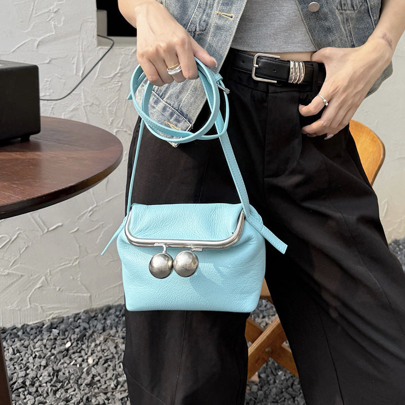 Women's Genuine Leather Clip Design Cowhide Shell Bags