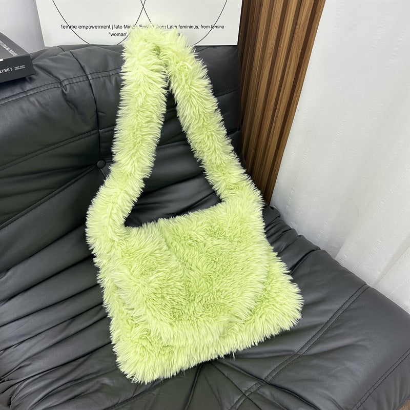 Imitation Fur Plush Candy Color Cute Shoulder Bags