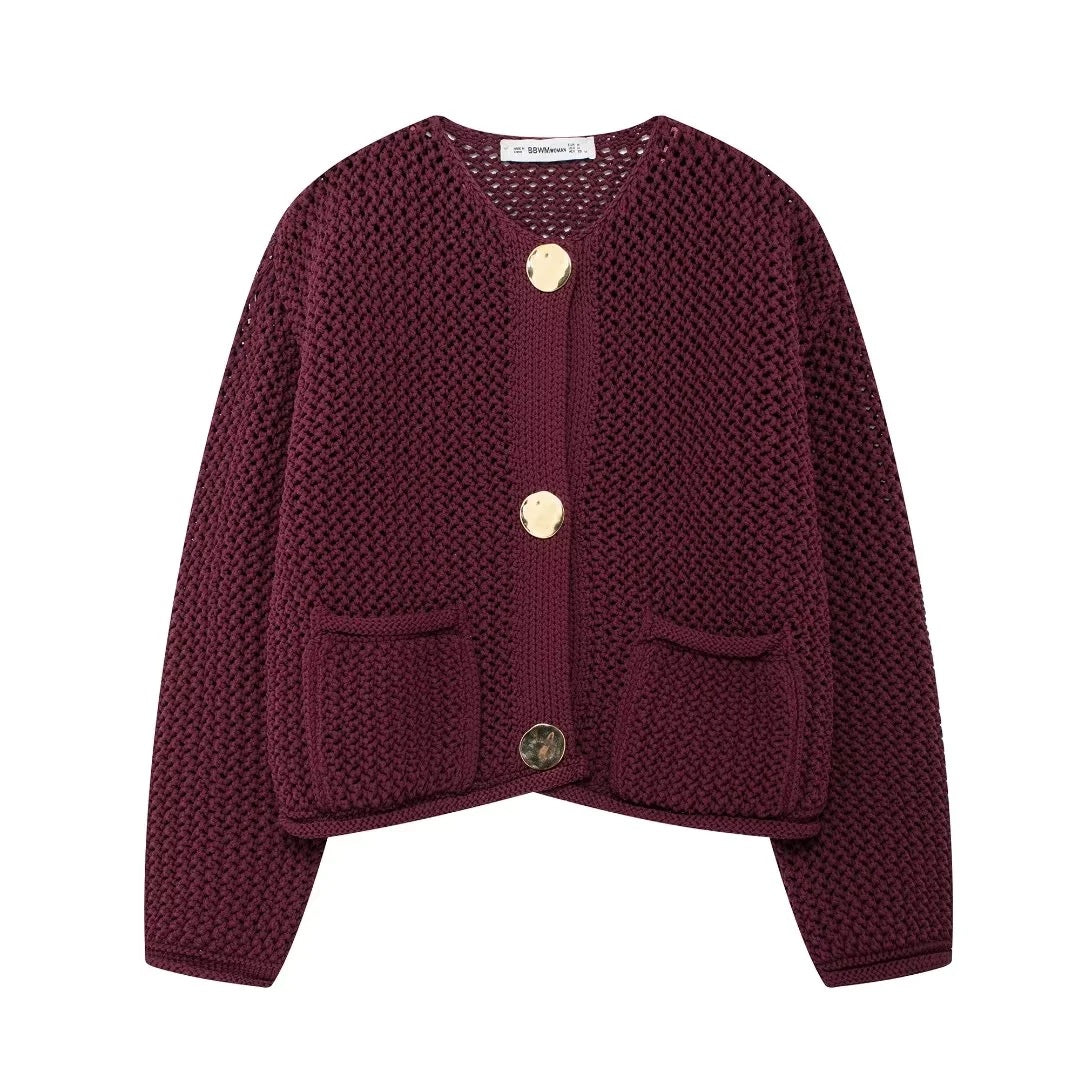 Women's Thick Needle Long Sleeve Large Buttons Sweaters