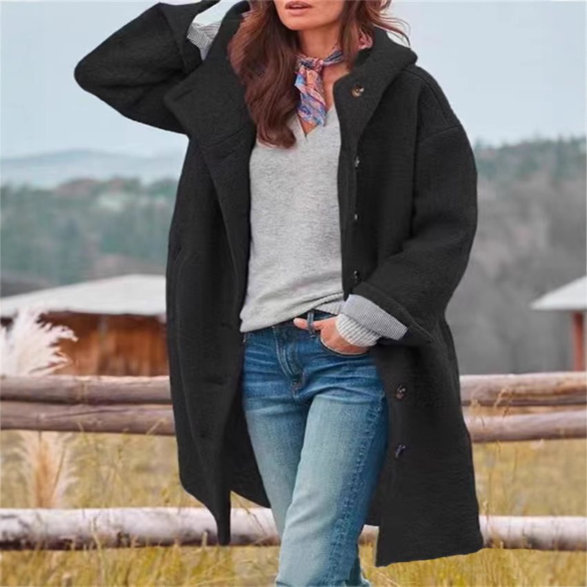 Women's Autumn Overcoat Mid-length Single-breasted Hooded Casual Coats