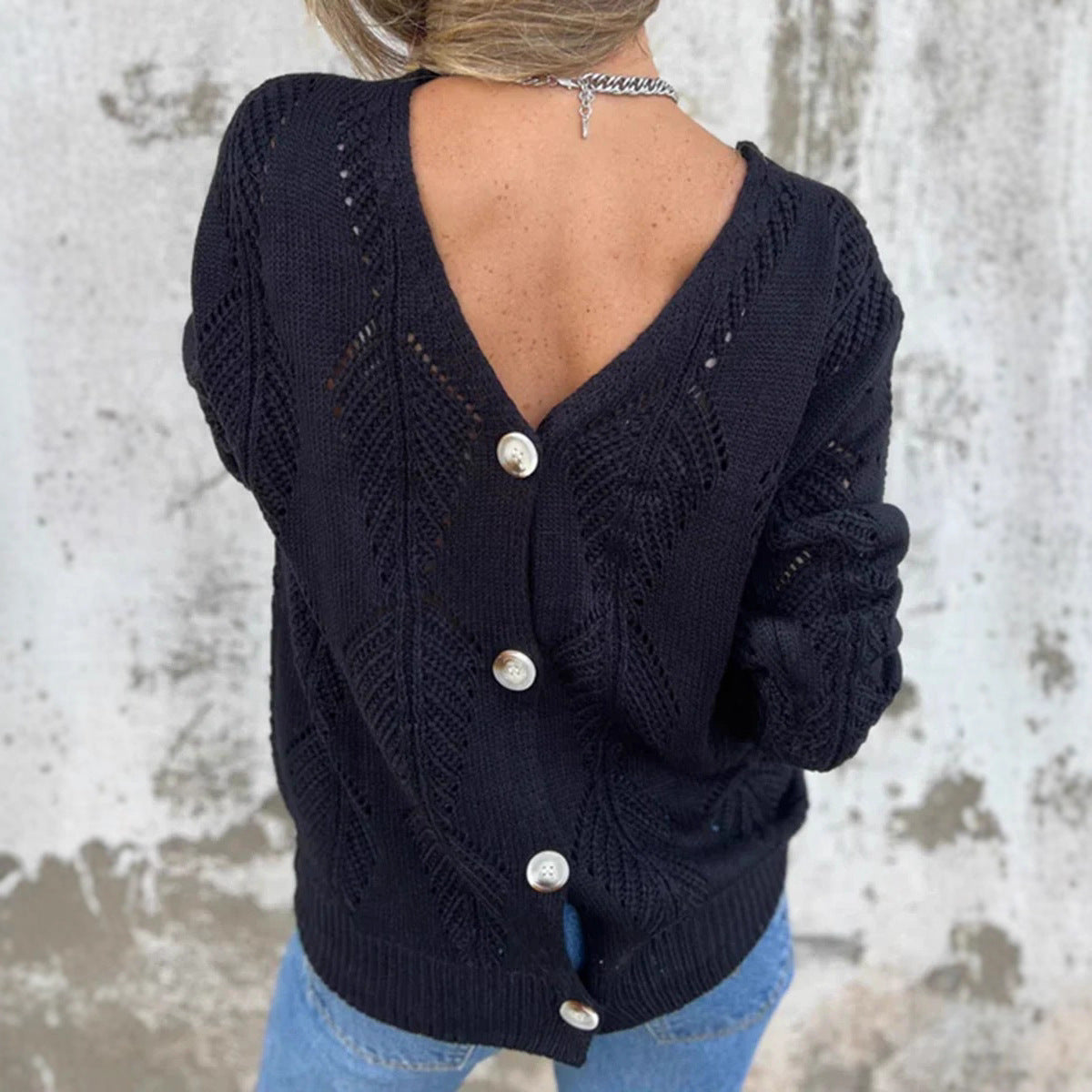 Women's Leaves Long-sleeved Knitted Loose Double-sided Wearable Sweaters