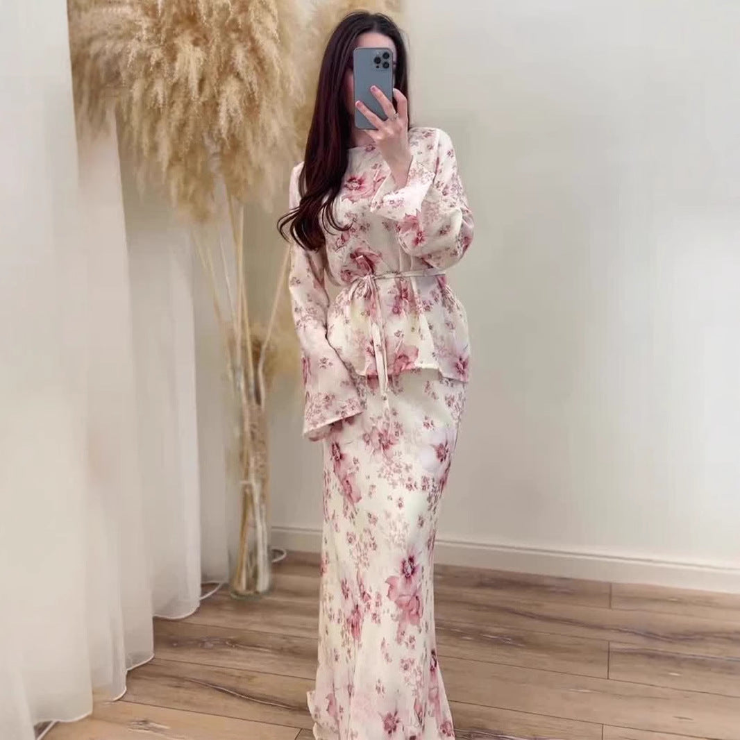Women's Summer Gentle Long Sleeve Dress Retro Dresses