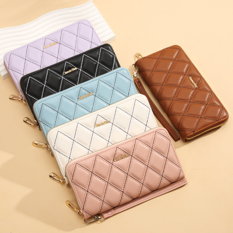 Simple Korean Style Long Fashion Single Pull Rhombic Ladies Wallets