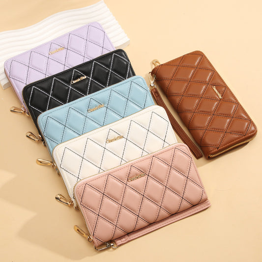 Simple Korean Style Long Fashion Single Pull Rhombic Ladies Wallets