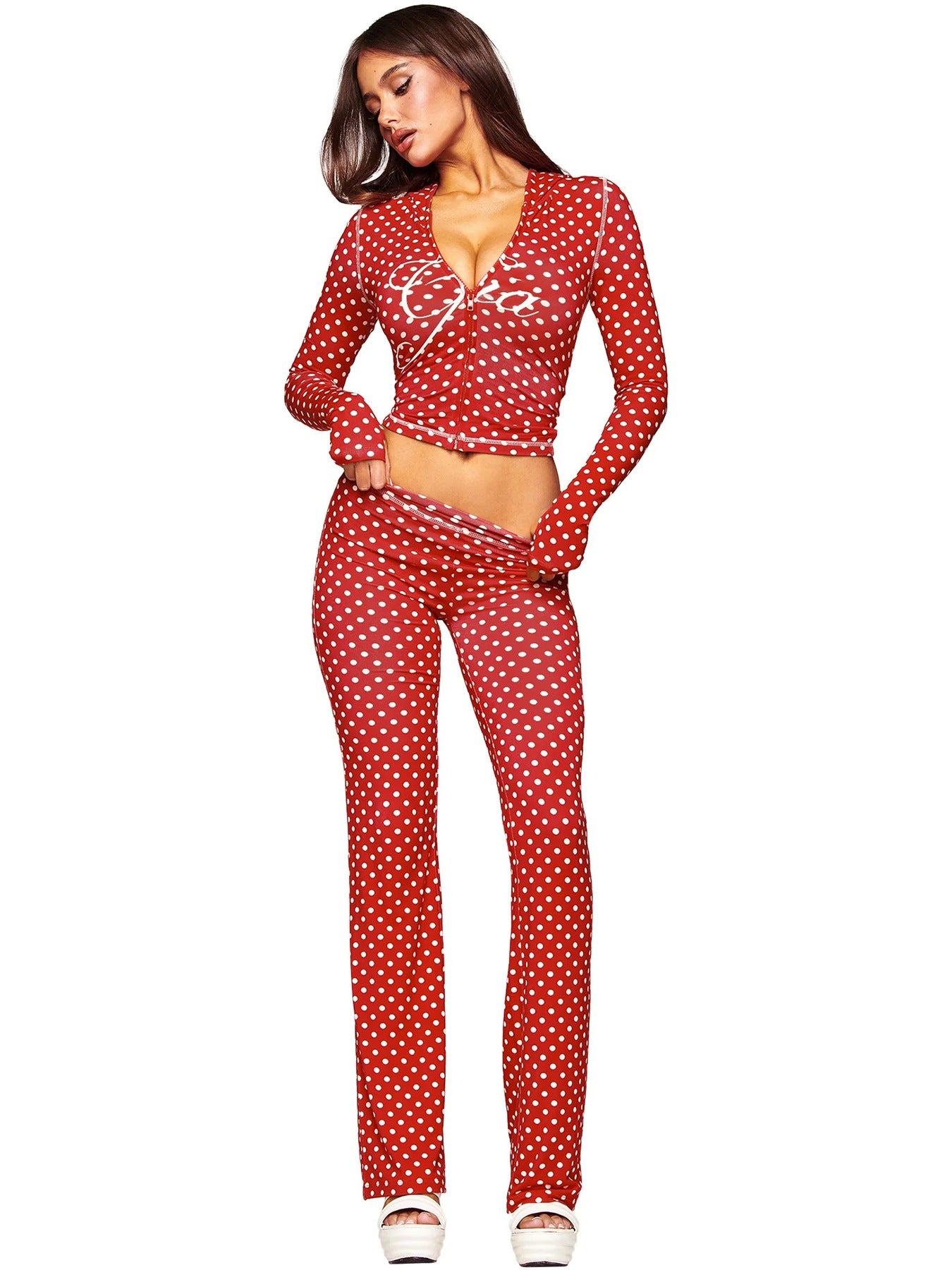 Women's Hooded Long Sleeve Thumb Hole Slightly Flared Two-piece Suits