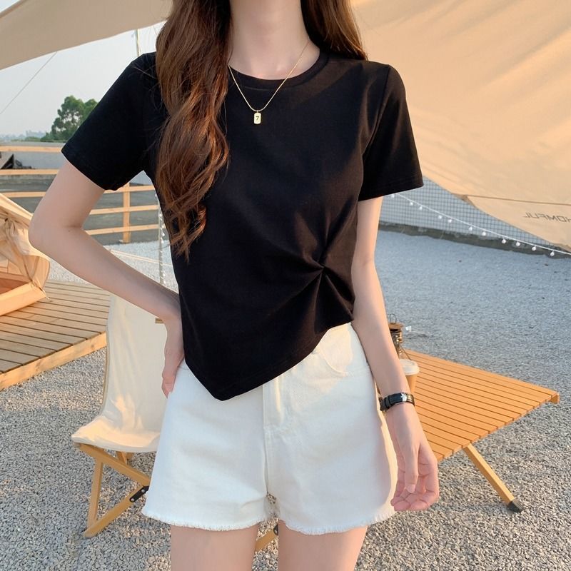 Women's Irregular Design Long-sleeved Korean Style Solid Color Small Bottoming Shirt Tops