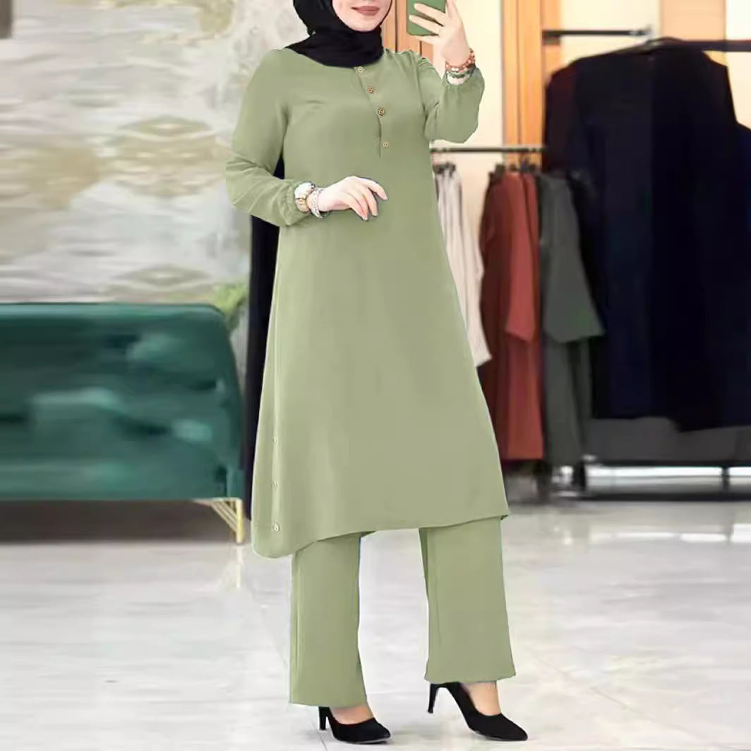 Women's Quality Muslim Solid Color Long Sleeve Suits