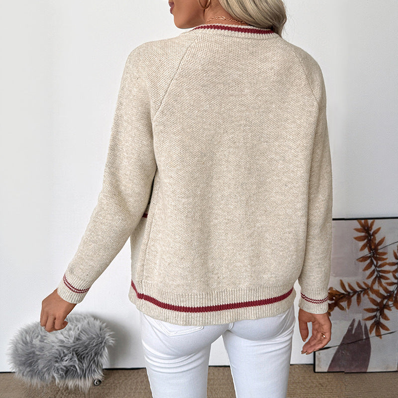 Trim Contrast Color Female Temperament High Sweaters