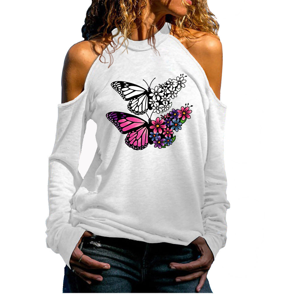 Women's Cold Shoulder Long Sleeve Valentine's Day Love Series Women's T-shirt