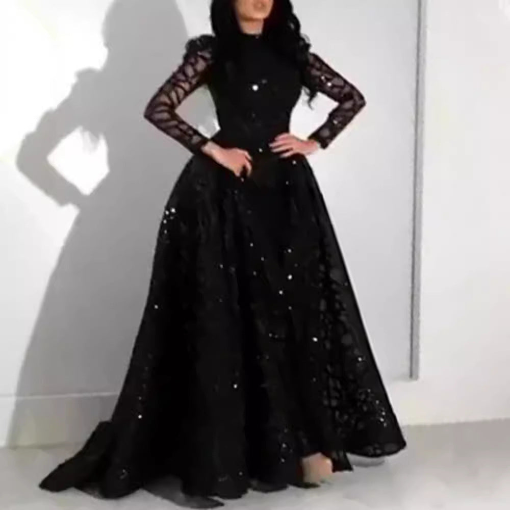 Women's Long Sleeve Sequined Large Swing Dress Wedding Dresses