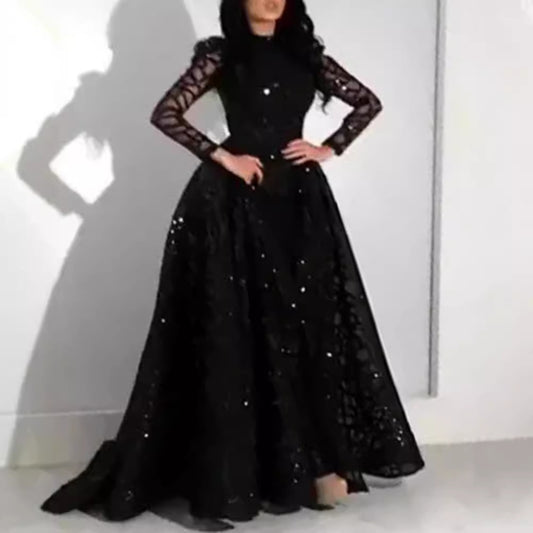 Women's Long Sleeve Sequined Large Swing Dress Wedding Dresses