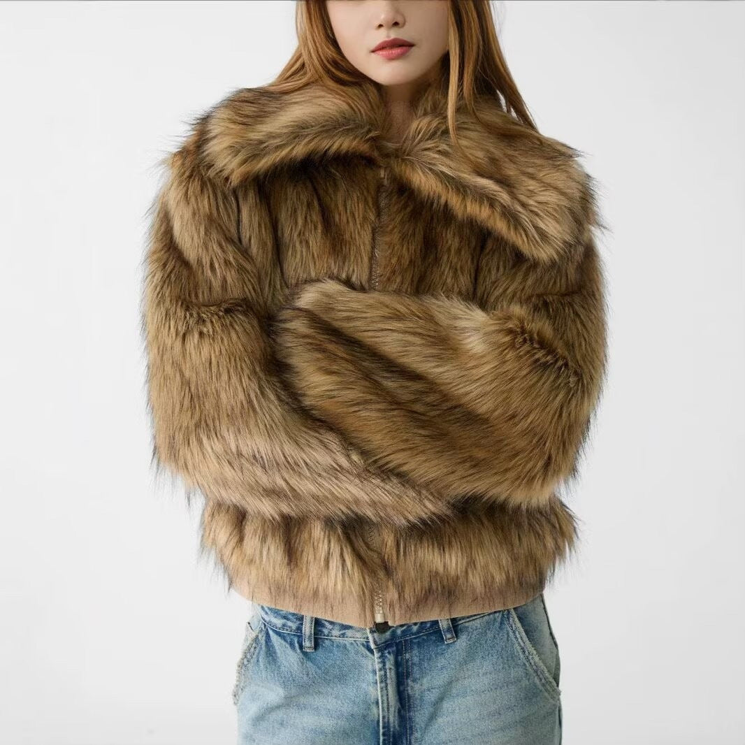 Women's Artificial Imitation Fur Plush Fox Coats