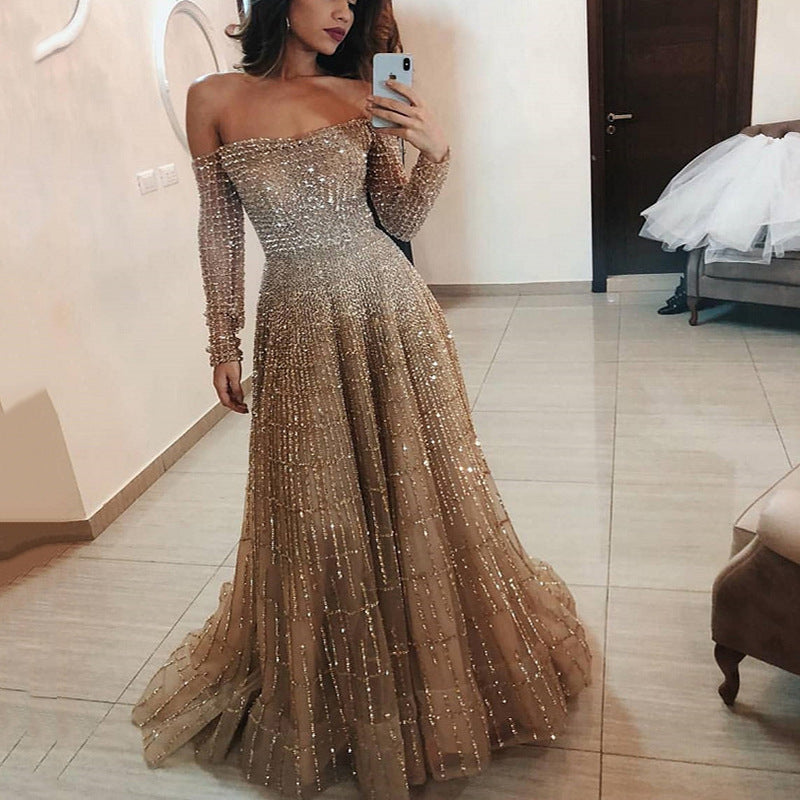 Women's Spring Shiny Tube Long Sleeve Dress Dresses