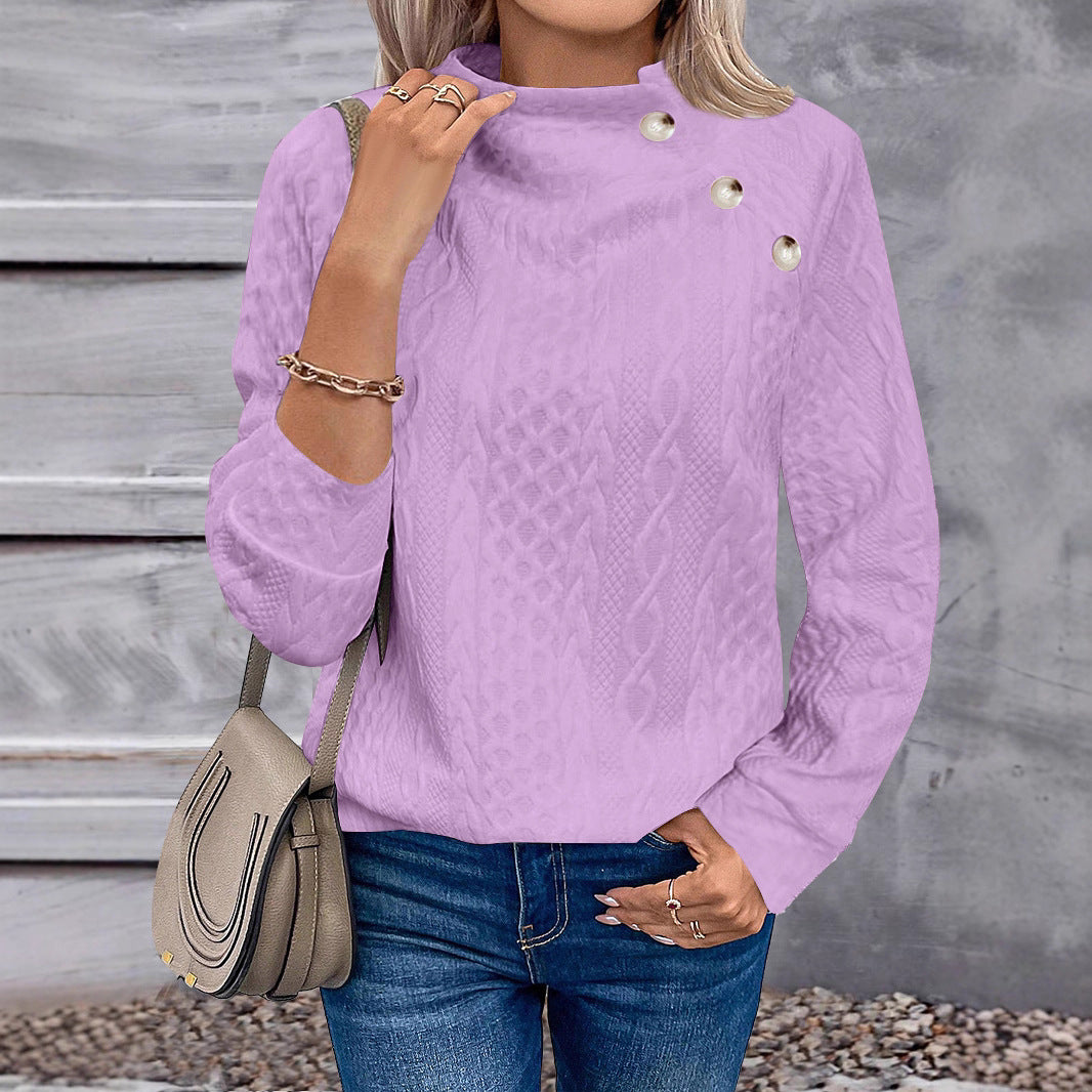 Women's Turtleneck Buttons Casual Fashion Sports T-shirt Sweaters