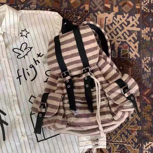 Beautiful Vintage Stripe Plaid Large Capacity Backpacks